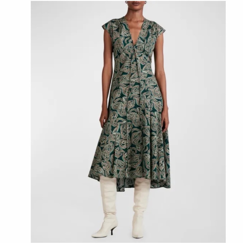 Derek Lam 10 Crosby Green Paisley  Midi Dress Sz 14